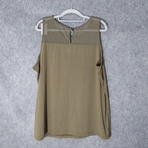Lane Bryant Sheer Mesh Knit Sleeveless Olive Keyhole Button Tank size 26/28